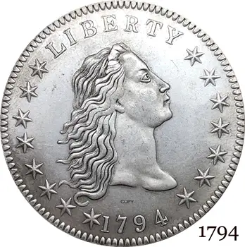 Novčić Sjedinjenih američkih Država 1794 Liberty Kosa Teče Jedan dolar Melchior Posrebreni Kopije kovanica