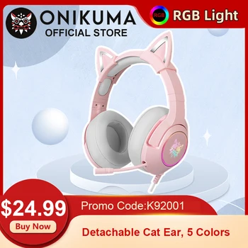 ONIKUMA K9 Roza Slušalice s mačka neko Ušima s RGB Led Fleksibilna Gaming Slušalice sa Mikrofonom 7,1 Trodimenzionalnih Računalnih Slušalice za PC Gamer