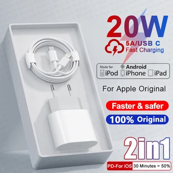 Originalni Punjač snage 20 W za Brzo punjenje Apple iPhone 14 13 12 11 Pro Max X XS XR AirPods Brzi USB Adapter Type C kabel za iPhone