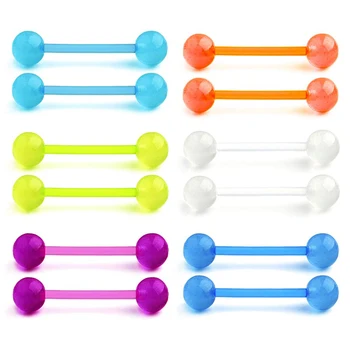 Plastični Prstenovi za jezik, Bradavice Štap Nipples za Piercing Podatan Sjajni u Mraku Lopta Transparentno Zasun za Piercing jezika