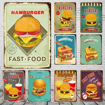 Pločica Brze Hrane Metalni Vintage Жестяная Reklama za Hamburger Restoran Zidna Dekoracija za Kuhinje, Caffe bar Snack Bar Burger Metalni Znakovi