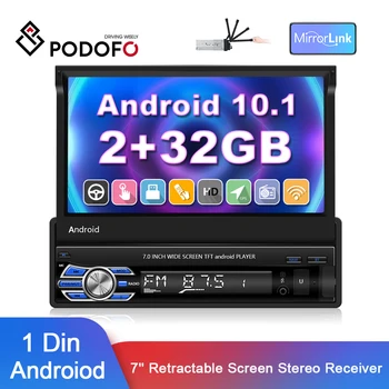 Podofo Android 10,1 2 + 32G/1 + 16 GB za 1 Din GPS, Wifi, Navigacija Auto radio 7 