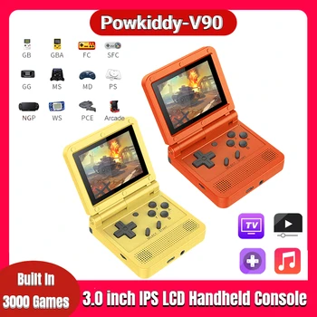 Powkiddy-V90 Prijenosni Dječje igre Konzole 3-Inčni IPS LCD Flip Prijenosni Klasicni Džep Mini Konzola za Djecu Poklon