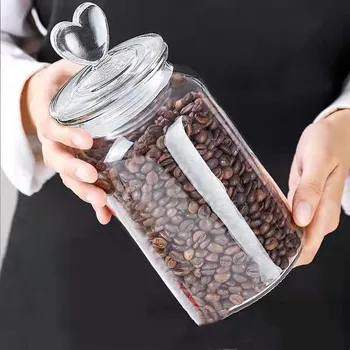 Prozirna Staklena Posuda S Poklopcem U Obliku Srca Suger Staklo Zatvoreni Banke Boca Za Skladištenje Zrna Kave Kuhinjske Posude Za Skladištenje Hrane