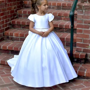 Prvu Pričest, Krštenje Bijelu haljinu s cvjetnim uzorkom za djevojčice Dječja haljina za malu djecu na dan rođenja za djevojčice s vlakom