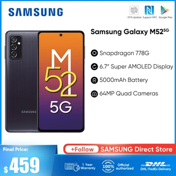 Samsung Galaxy M52 M526bds 5G Smartphone Snapdragon 778G 120 Hz Super AMOLED Plus 64 Mp Trostruki Kamere 5000 mah Baterija za Mobilni telefon
