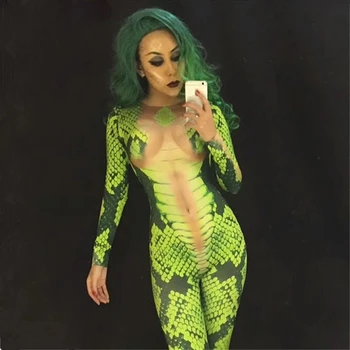 Scenski Show Zelena Zmija tetovaže kombinezon 3D Ispis kupaći kostim nalik na kombinezon za Noćnog Kluba odijelo