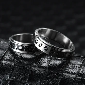 SIZZZ Титановое čelična vrti prsten Muški Prsten Star Mesec Cvijet prsten od nehrđajućeg čelika donje par prsten