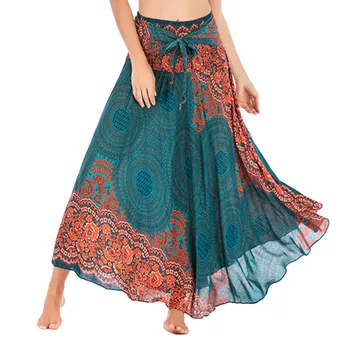 Suknje u stilu boho Ženske 2021 Plaža Etničke Cvijeće Elastična Suknja Šareni Kolaž Prelijete Вискозные Elegantne duge suknje s velikim подолом jupes