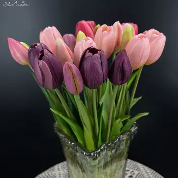 SunMade, 5 kom./lot, Raskošan Buket tulipana, Pravi Umjetno cvijeće na Dodir, Kućni Svadbena dekoracija, Svadbeni Buket za ruke, Kvalitetne Tulipani