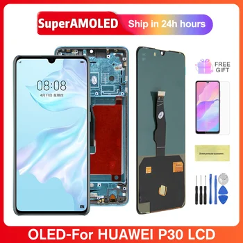 Super AMOLED 6,1 Ekran Za Huawei P30 ELE-L29 ELE-L09 LCD zaslon Osjetljiv na Dodir Digitalizator S otisak prsta Za Huawei P30 Ekran
