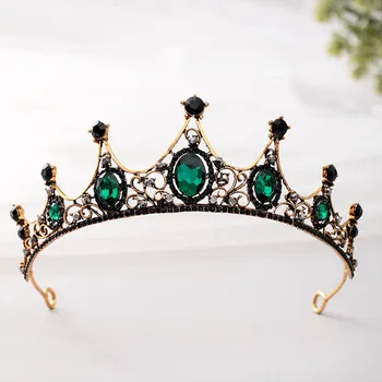 Svadbeni Tiaras Zelene Crown Princess Kraljica Vijenac Je U Baroknom Stilu Raskošne Crvene Ободки Sa Štrasom Vjenčanje Pribor Za Kosu Mladenke