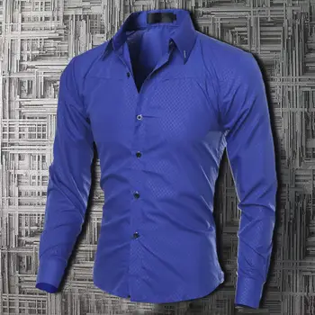 T-Shirt Muška Košulja Royal Blue Prozračna Otmjena, Elegantna Košulja S Kopčom Na Gumbe