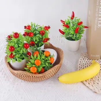 Umjetna Mini Biljke Bonsai Plastične Narančasto Voće Šipak Drvo Čile Dekor Stola Lažni Biljke Lonac Za Uređenje Kućni Ured