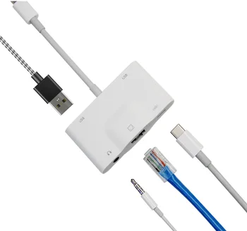 USB C Ethernet Adapter USB C na RJ45 Ethernet LAN Ožičena Mreža na 100 Mbps OTG USB Kamera 3,5 mm audio jack za punjenje s Antenskim Konverter