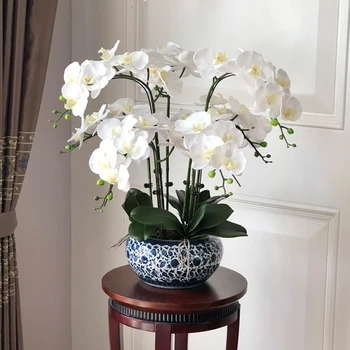 Velike Umjetne Orhideje PU Pravi Dodir rukom Od Umjetnog Stakla Veliki Promašaj Cvjetnih Aranžmana, Bez Vaze Ukras Kuće