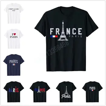 Više Dizajna Francuska Pariz Majica Francuski Zastava Eiffelov Toranj Suvenir Poklon Hip-Hop Majice Pamučne Majice