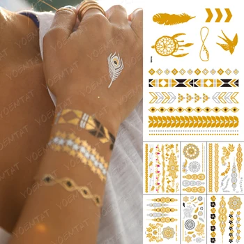 Vodootporne Privremena Tetovaža Naljepnica Egipat Simbol Beskonačnosti Zlato Srebro Metalik Flash Tetovaža Boho Pero Nakit Glitter Body Art