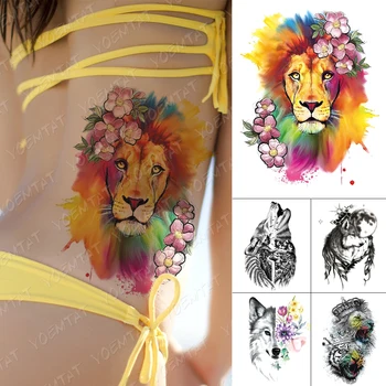 Vodootporno Privremeni Tattoo Naljepnice u Boji Lav Cvijet Piskarati Flash Tetovaže Ženske Slatka Voda Body art Lažni Rukav Tetovaža