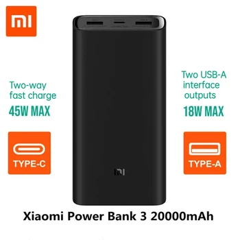Xiaomi Power Bank 3 Mi Power Bank 20000 mah Pro PLM07ZM s Trostrukim USB izlaz USB-C 45 W Obostrane Brzo Punjenje Prijenosni