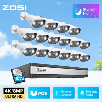 ZOSI 8MP H. 265 + 16CH Sustav video Nadzora 4K PoE NVR Kit IP66 IP Kamera u Boji za Noćni Vid, video nadzor Komplet Sustava za video Nadzor