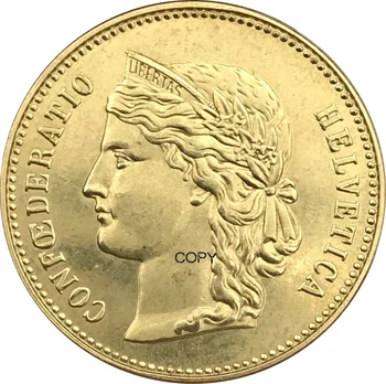 Švicarska 20 franaka 1887 B Metal Mesing Zlatnik Suveniri Collectible Primjerka novca