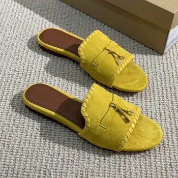 Ženske papuče ravnim cipelama s кисточками, do 2022 godine, ljetni nove trendy ženske kožne sandale sa шлепанцами, cipele u stilu retro Muller